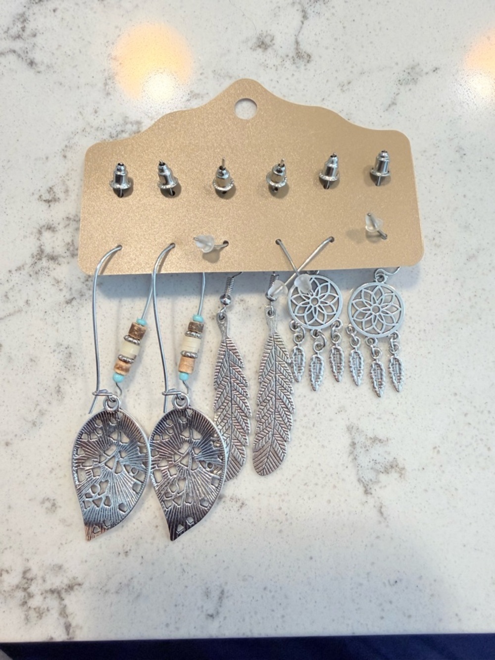 NWT-Jewelry Women’s Silver-Tone Western Earring Set with Turquoise and Pearl - Picture 3 of 3
